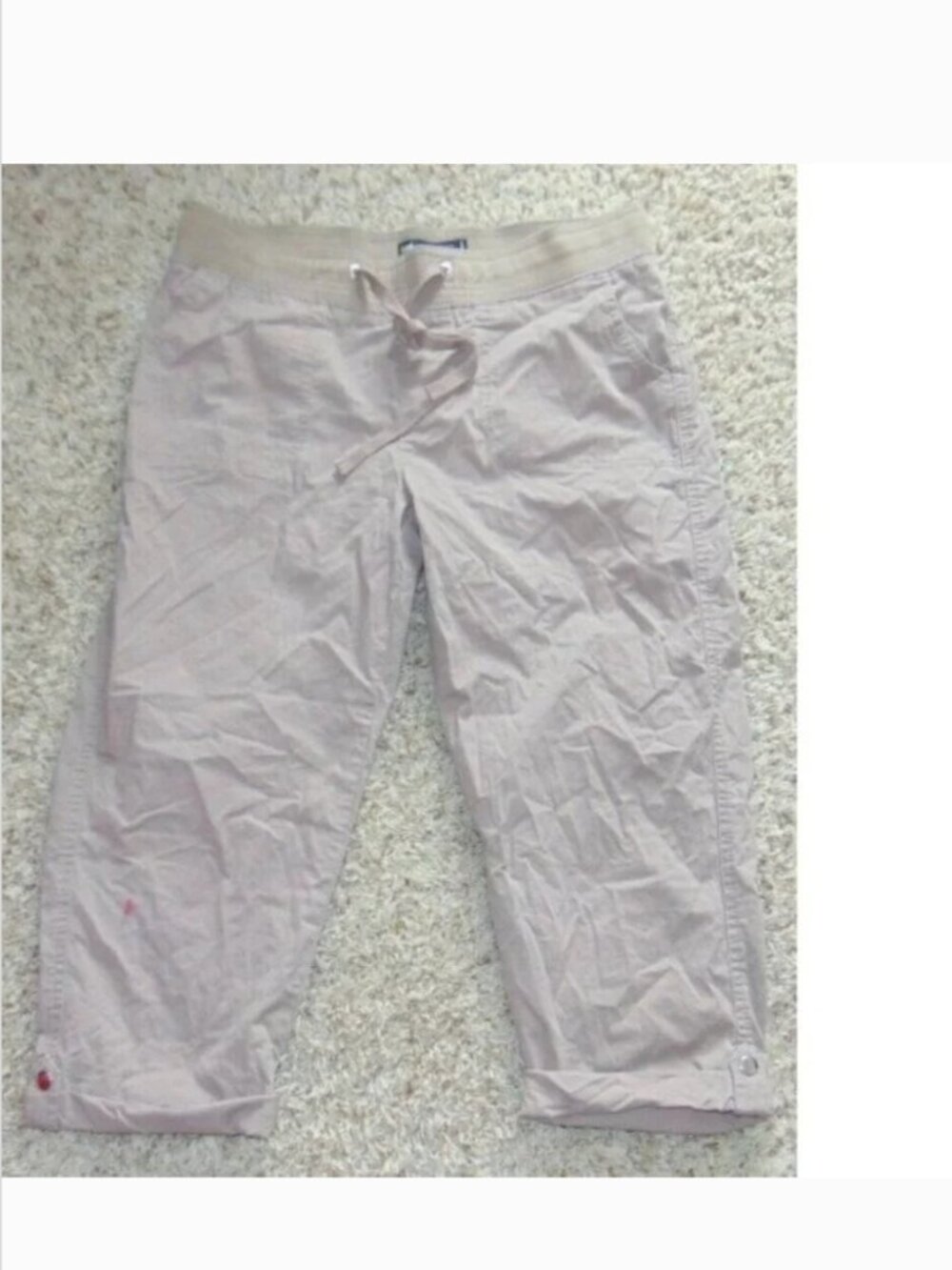 LEE Crop Pants Womens 10 Khaki Elastic Waist Adjust Leg Pull On Relaxed Pants